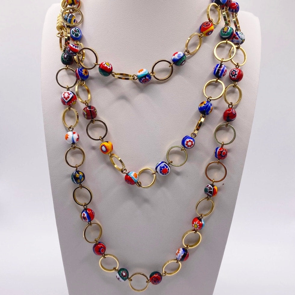 Italy Murano Millefiori Glass Bead Necklace