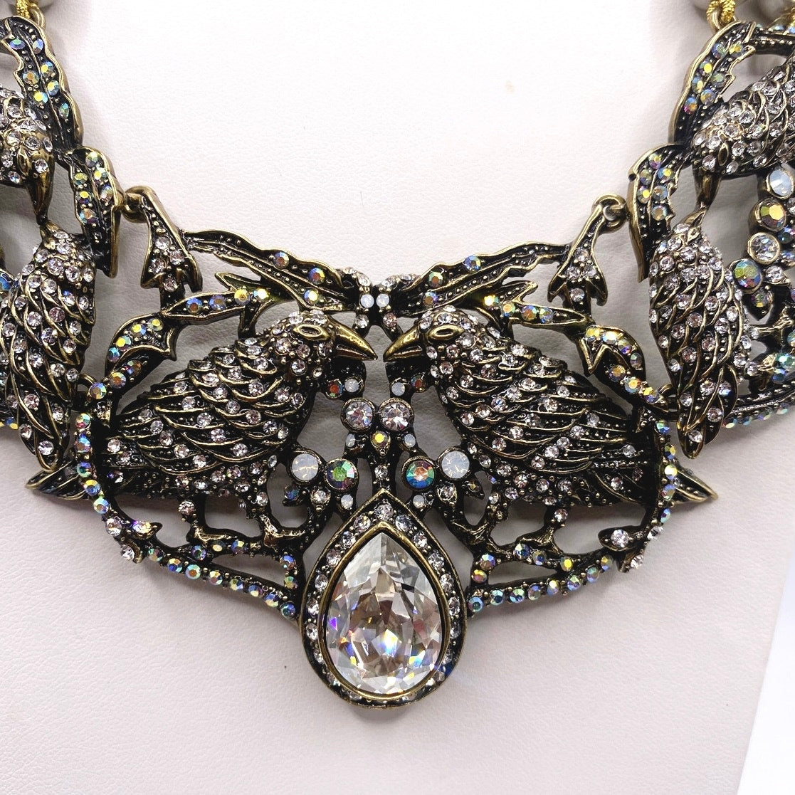Hedi Daus Vintage Statement Necklace with Faux Pearls and AB Rhinestones Birds Motifs