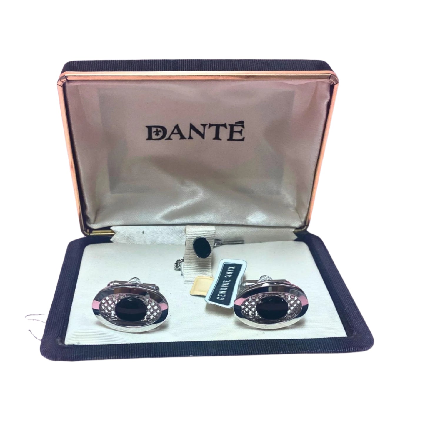 Dante Silver Onyx Cufflinks and Tie Tack Set