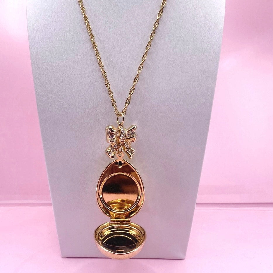 Vtg Swarovski Egg Photo Holder Pendant Bow