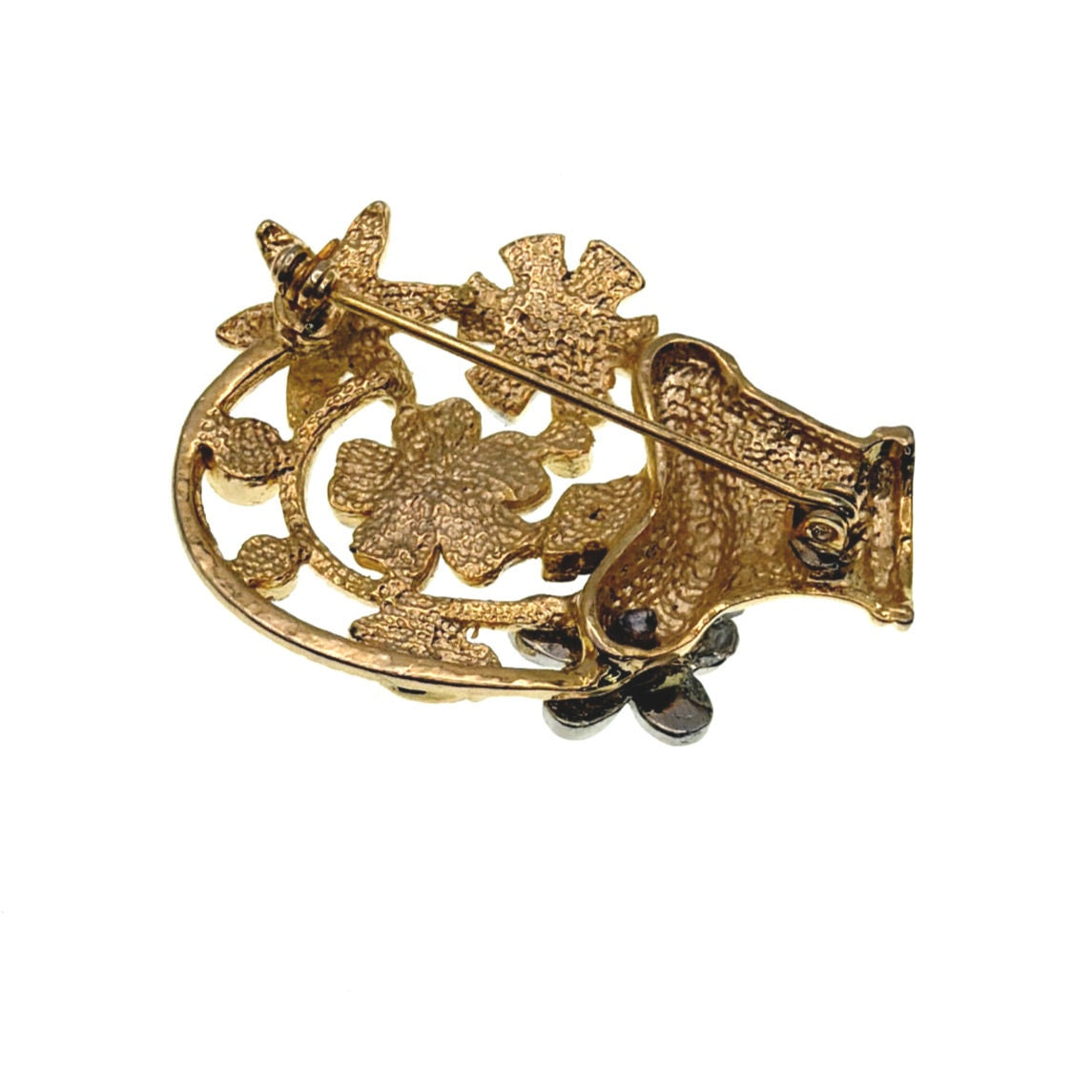Vintage Rhinestones Brooch Flower Basket