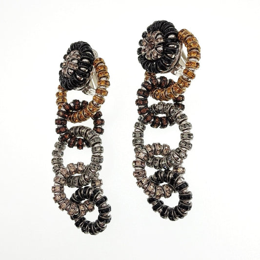 Sparkly Vintage Clip on Earrings Rhinestones Links Chain Dangling Long 2'