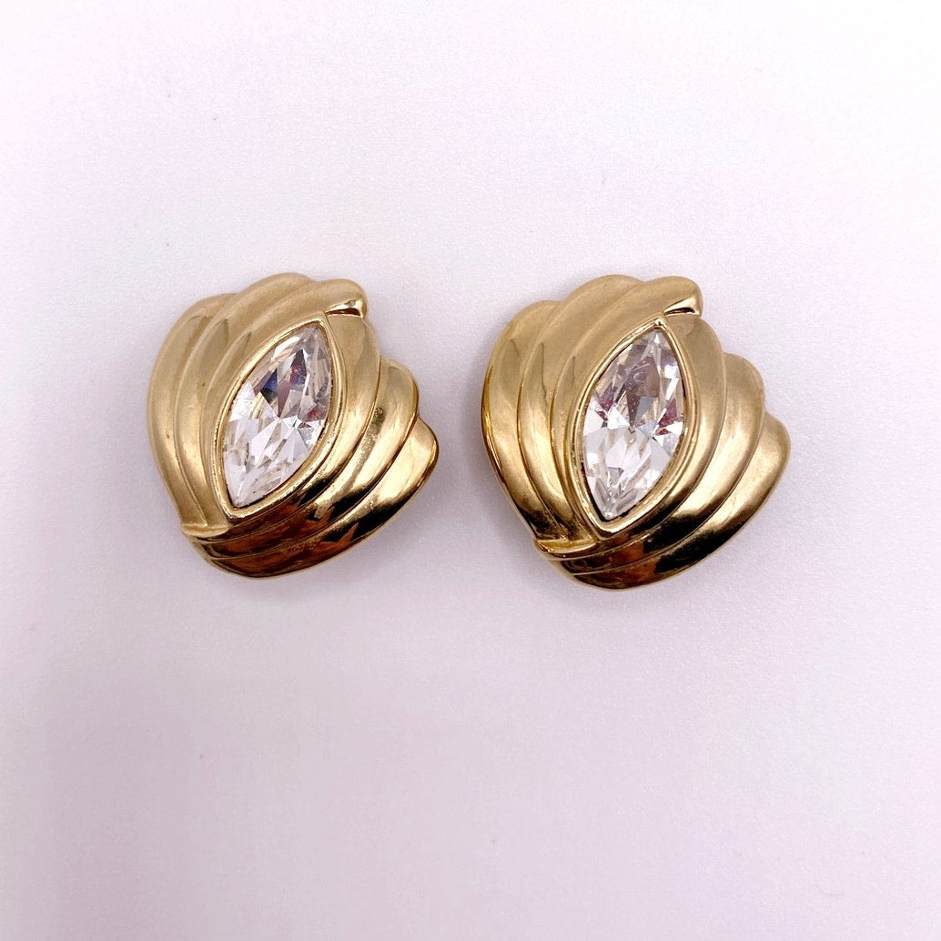 Vintage SAL Clip On Earrings With Almond Crystal
