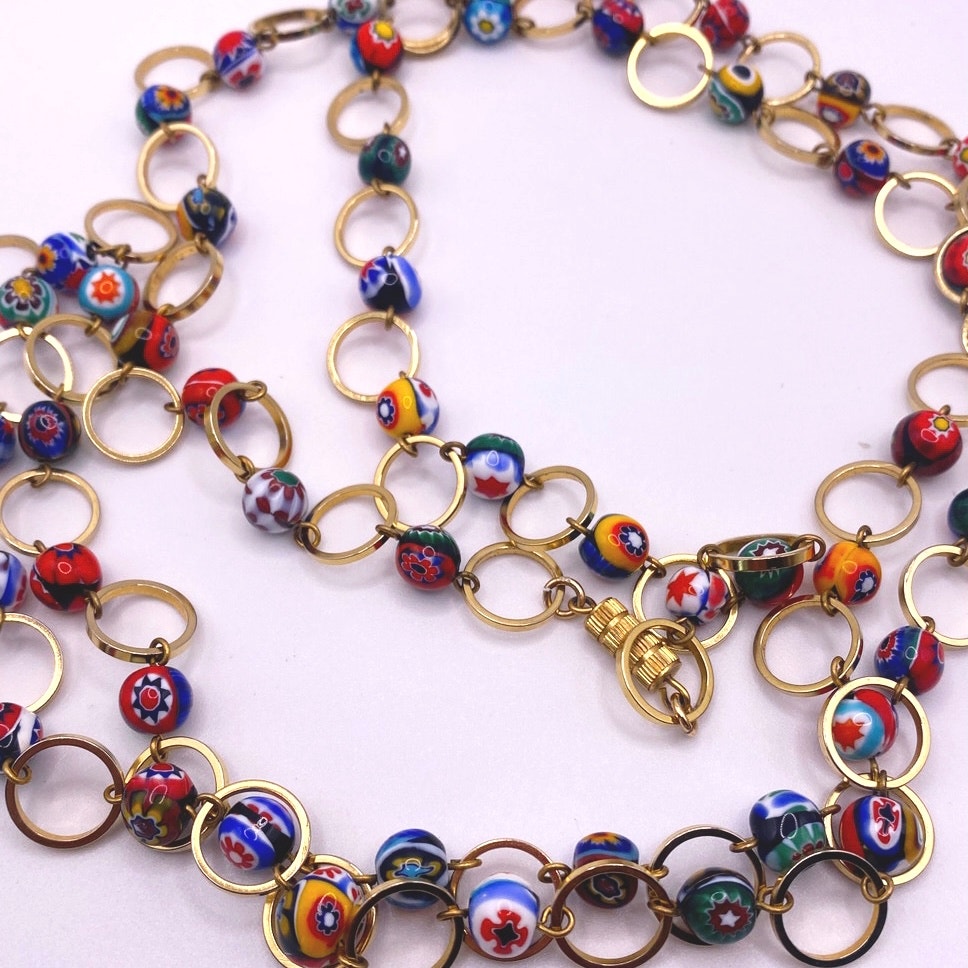 Italy Murano Millefiori Glass Bead Necklace