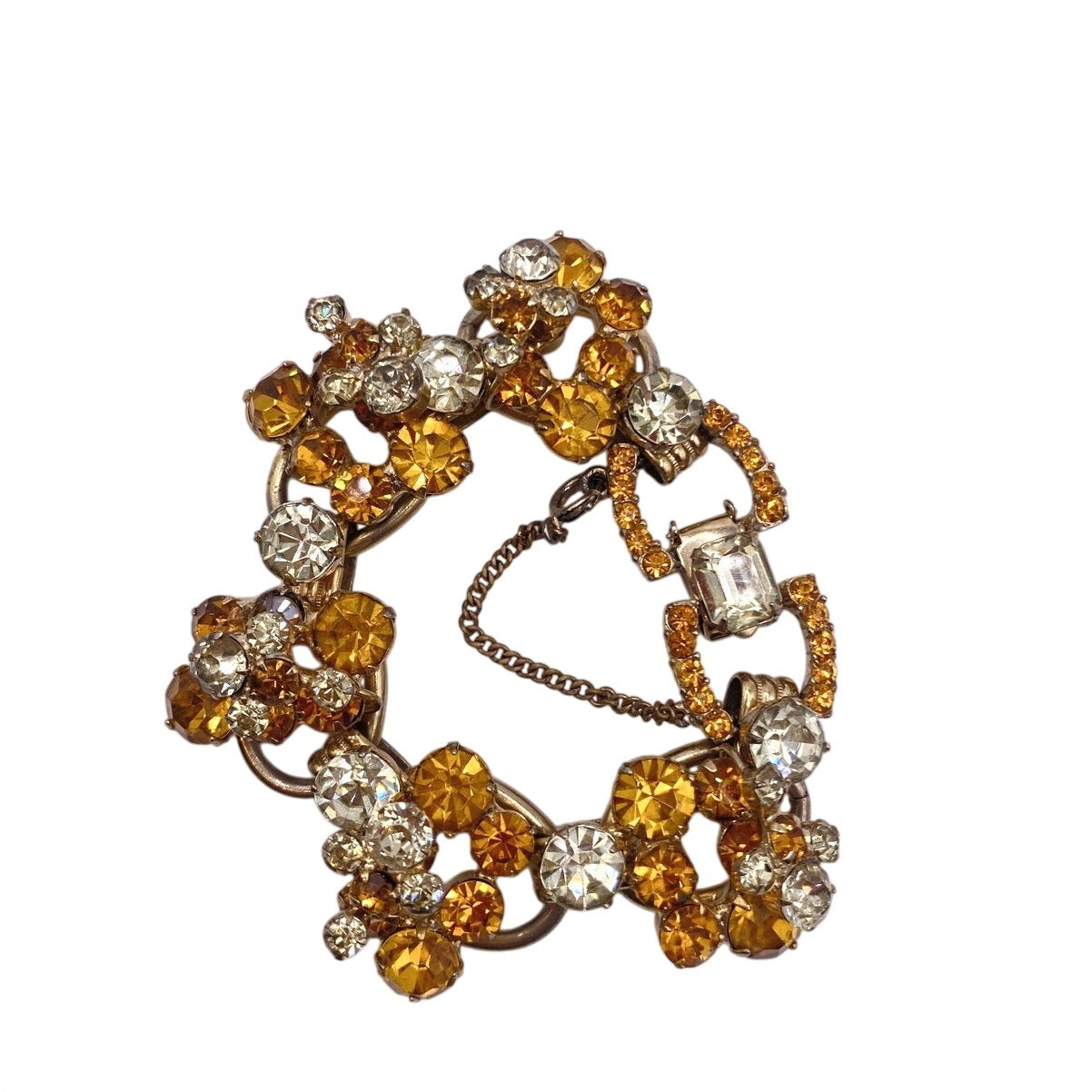 Juliana Vintage MidCentury Bracelet Beautiful Orange and Green Tone Rhinestones