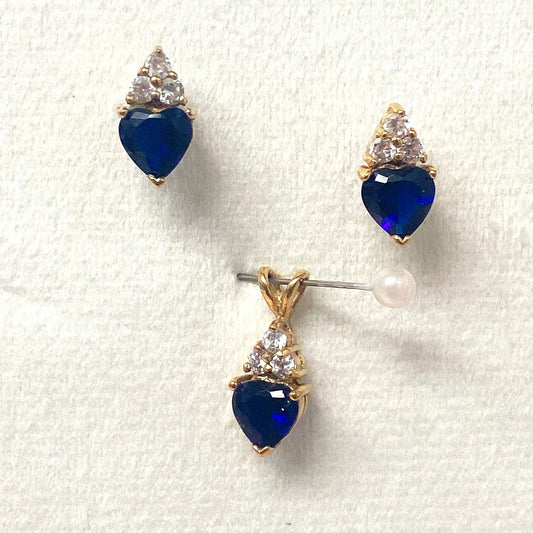 Heart Blue Zirconia Studs and Pendant