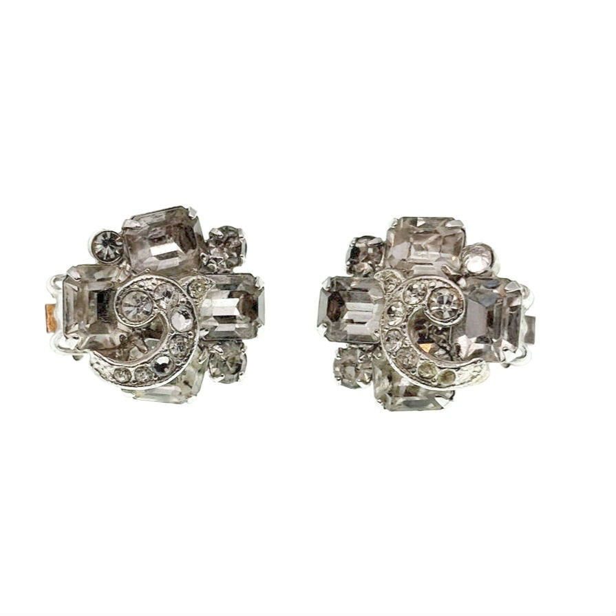 Eisenberg Vintage White Rhinestones Clip On Earrings