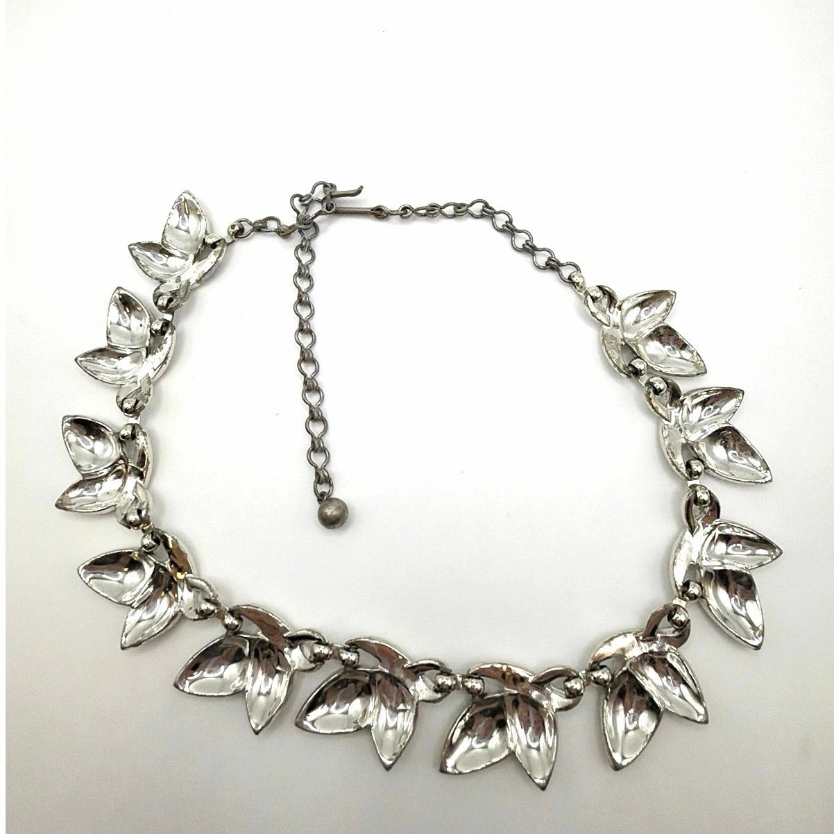 Vintage H&S Signed Silver Tone Leaves Necklace 18”