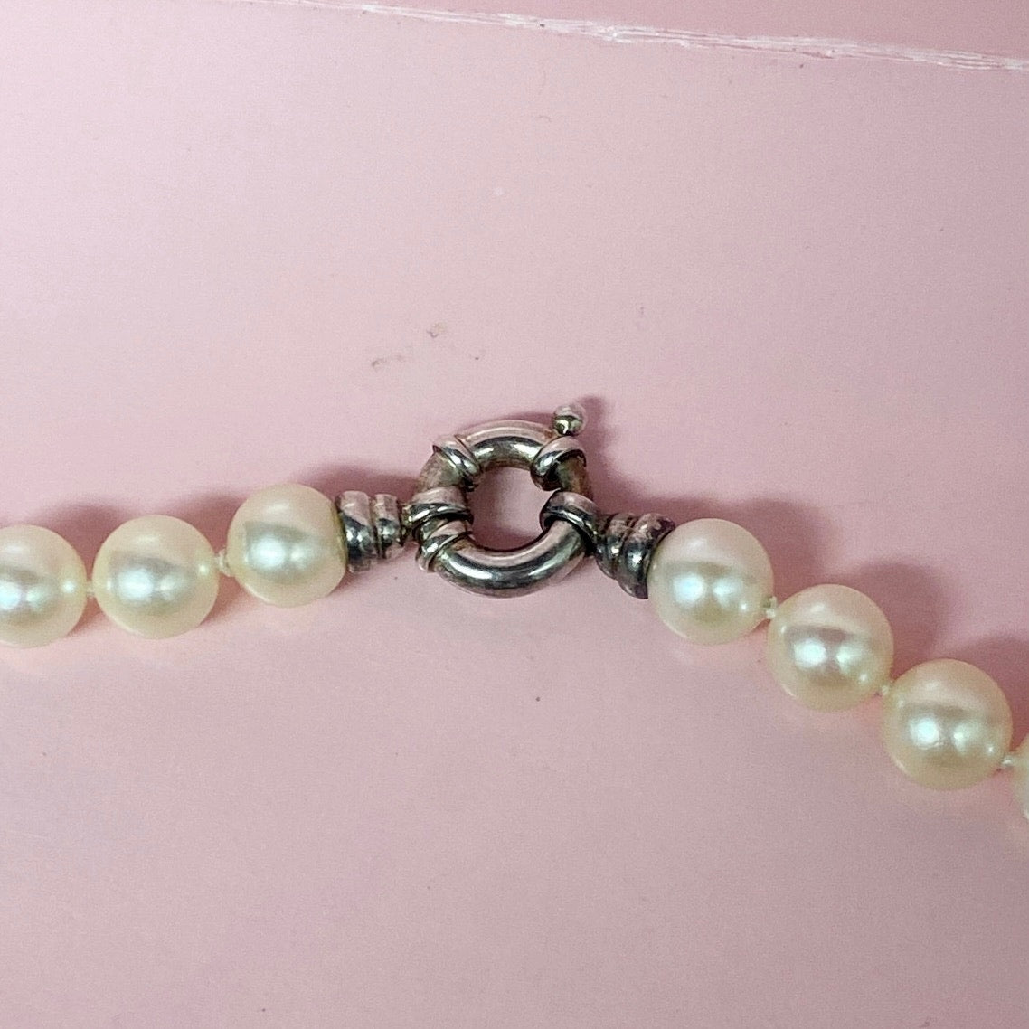Natural White Pearl Necklace St Silver Clasp 14"