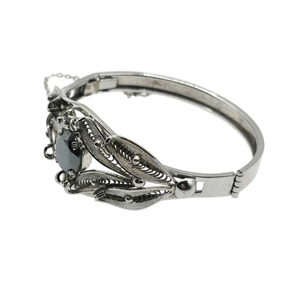 Sorrento Sterling Silver Hematite Filigree Hinged Bangle Bracelet 7”