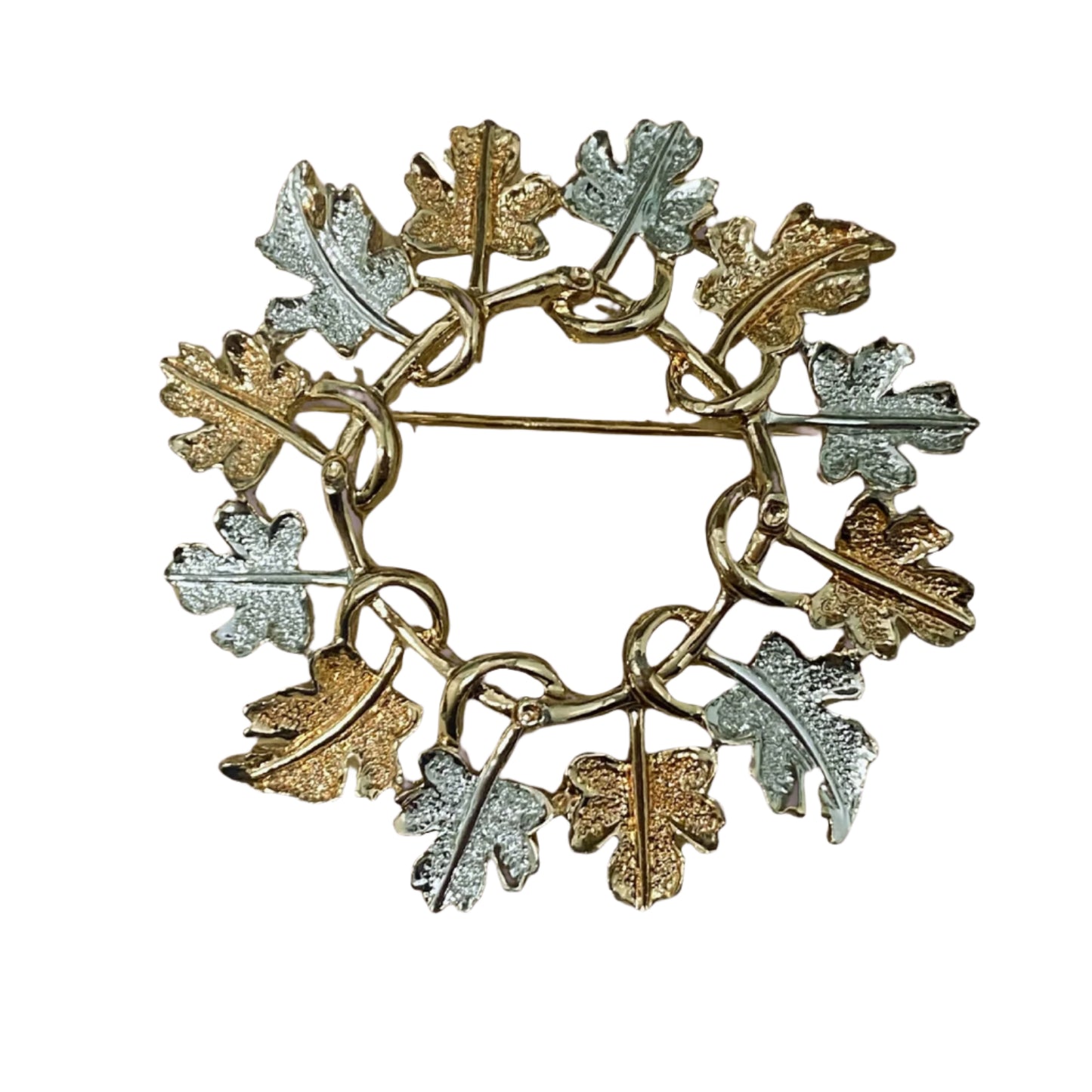 Sarah Coventry Golden Silver Leaves  Brooch and Earrings Set
