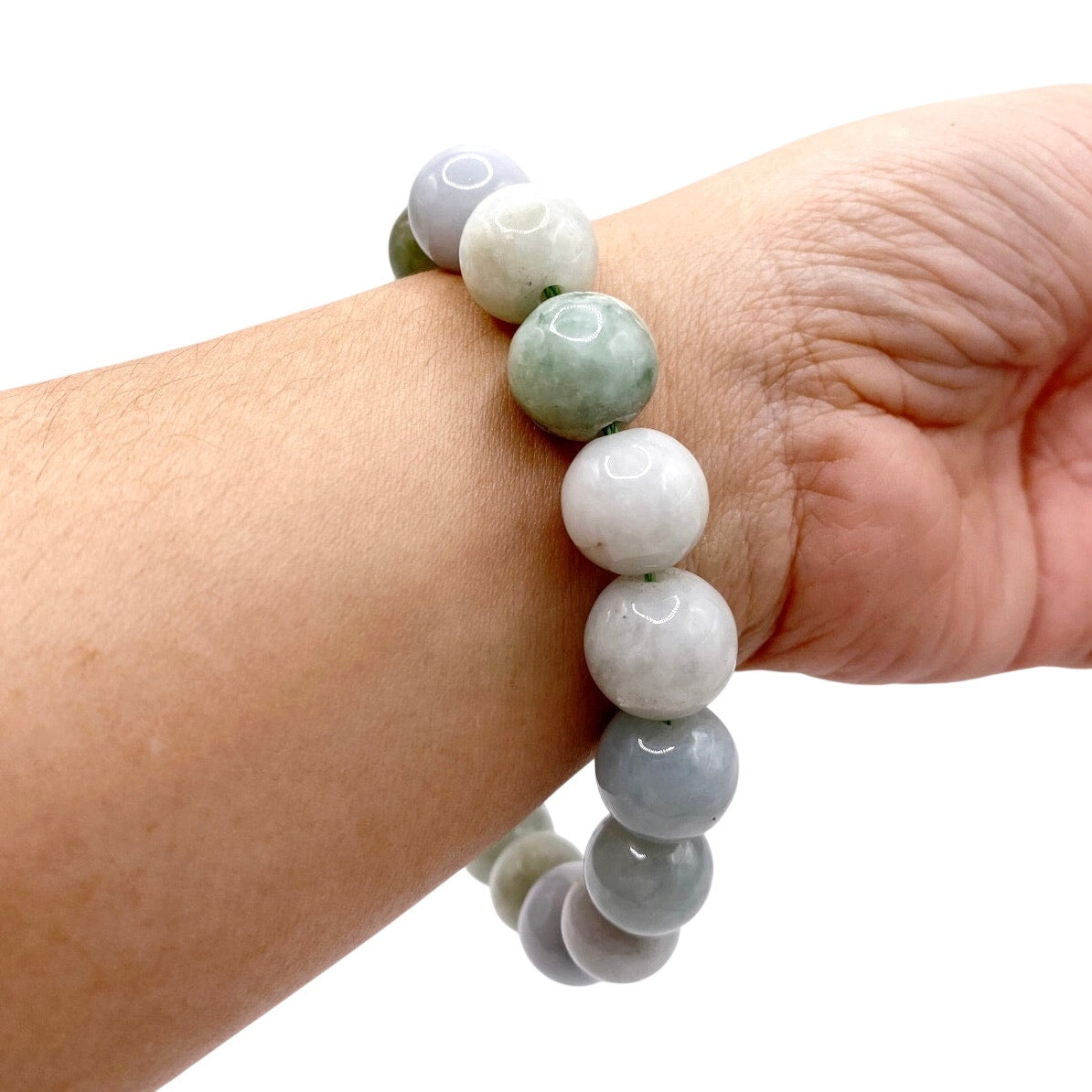 Burmese Jadeite Jade Beaded Bracelet With a Metal Toggle clasp 9”