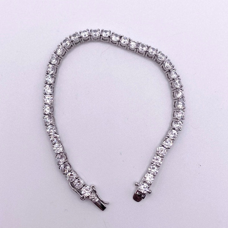Silver Plated Rhodium Tennis Bracelet C Z Crystals