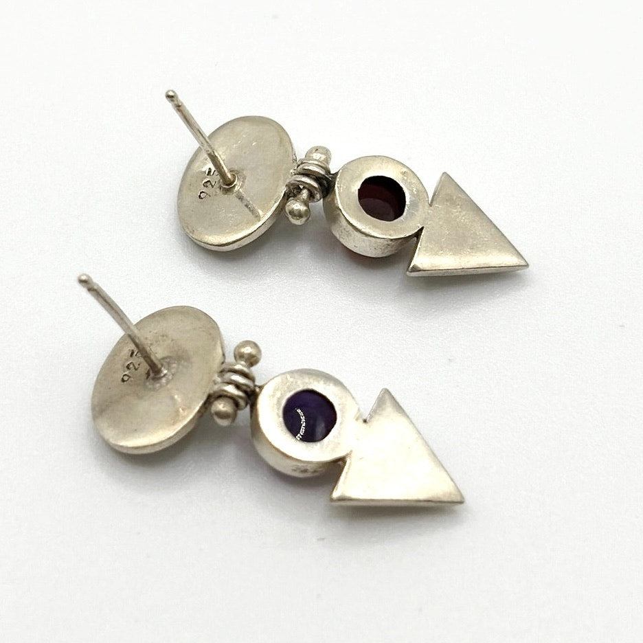 Sterling Silver and Pink and Purple Tourmaline Pierced Earrings