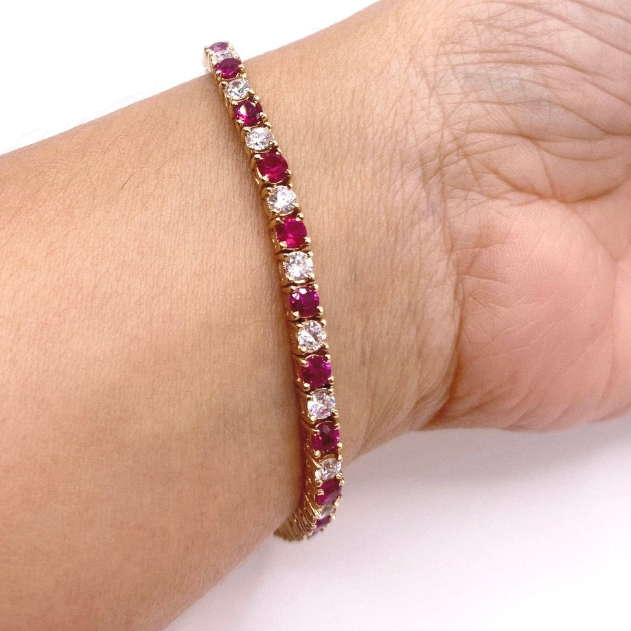 Vintage Gold Vermeil 925 and Rubies Tennis Bracelets Size 7