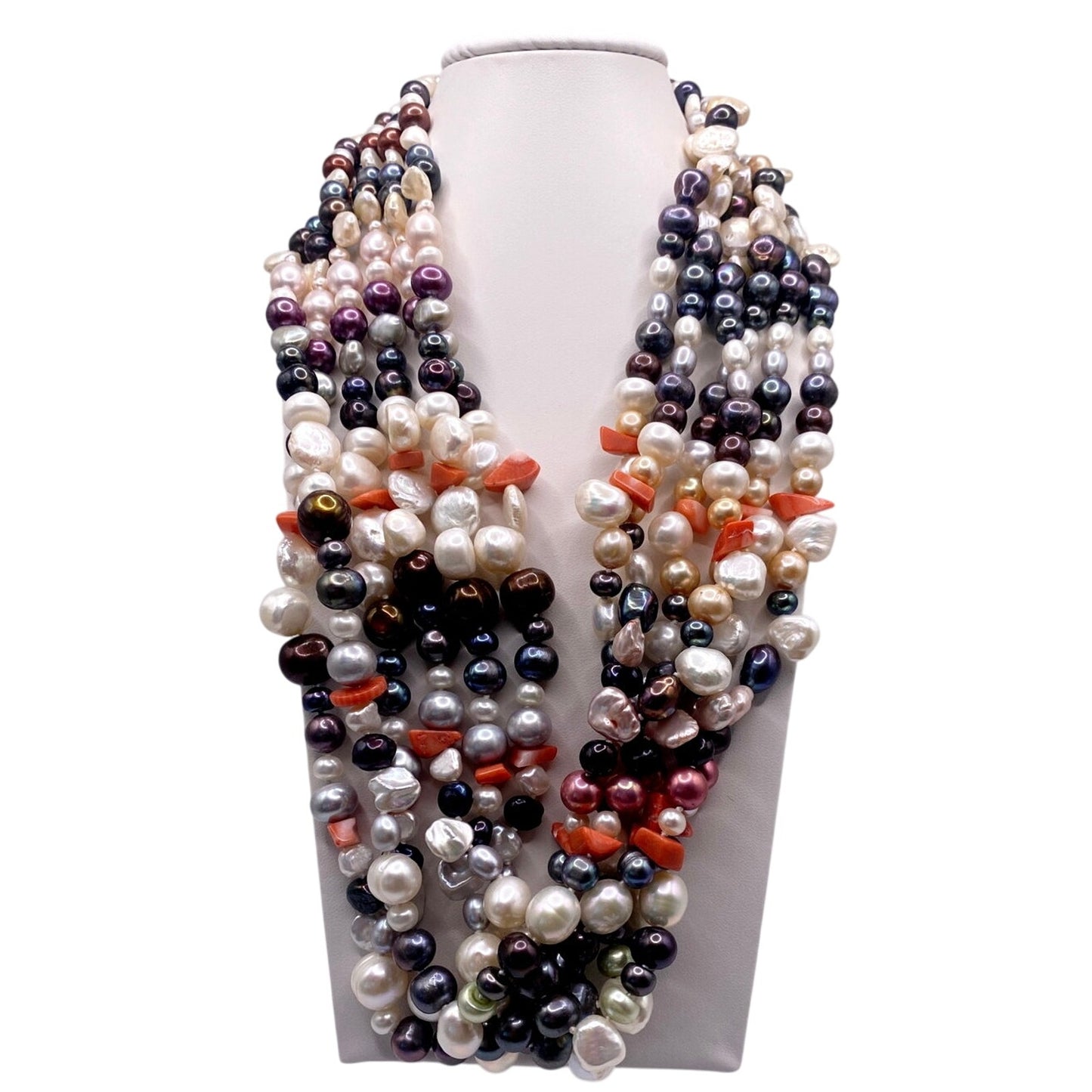 Multicolor Freshwater Pearl Multi strand Necklace Sterling Silver Closure
