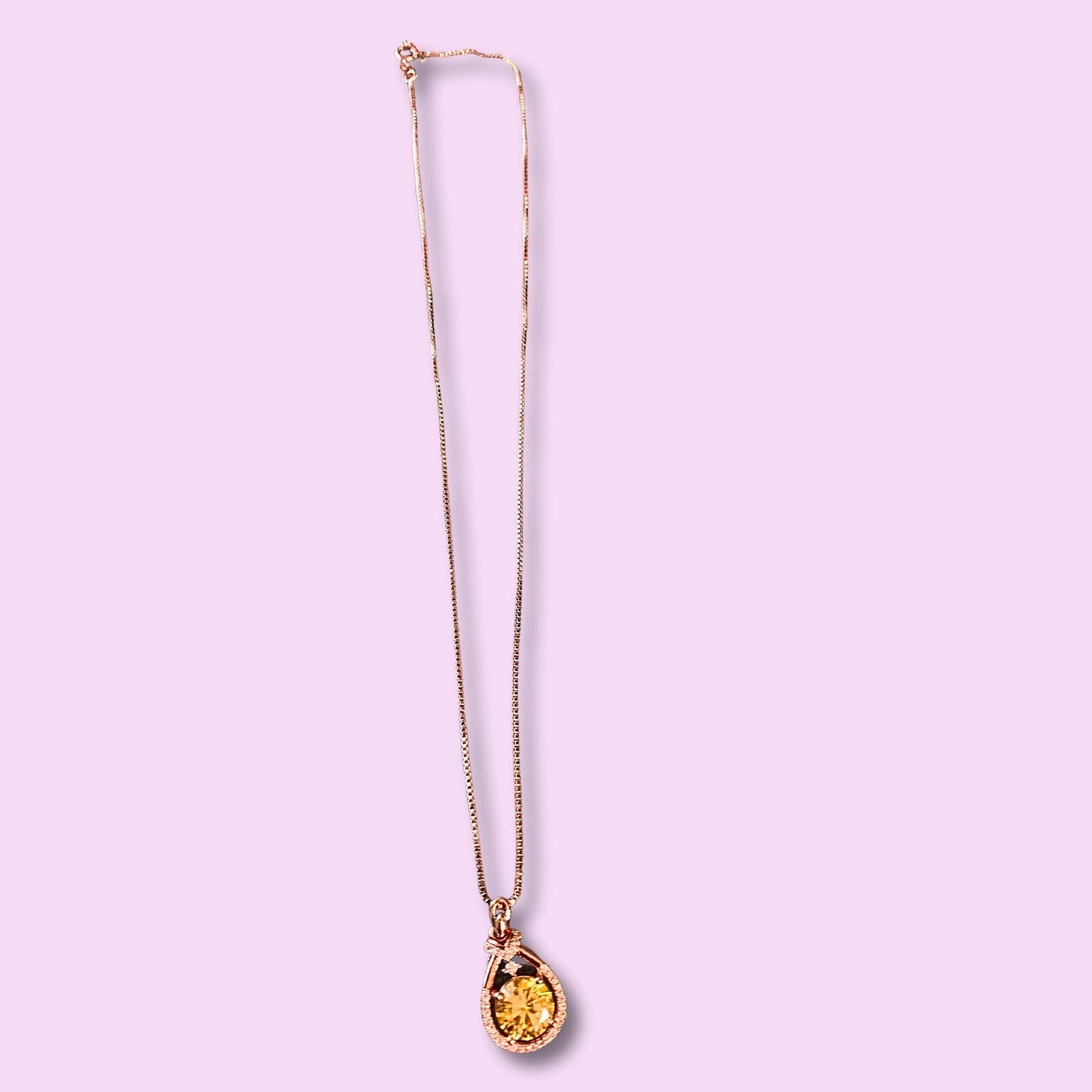 St Silver 18k Rose GP Necklace Yellow Zirconia