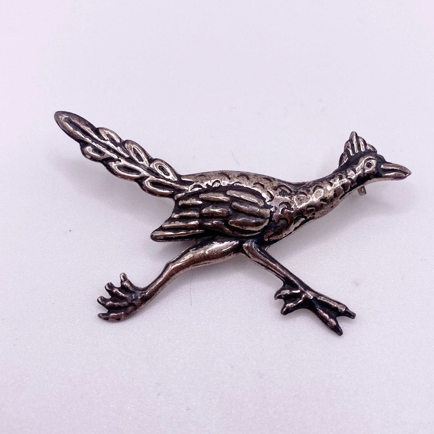 Taxco Hecho En Mexico Sterling Silver Roadrunner Brooch 2”