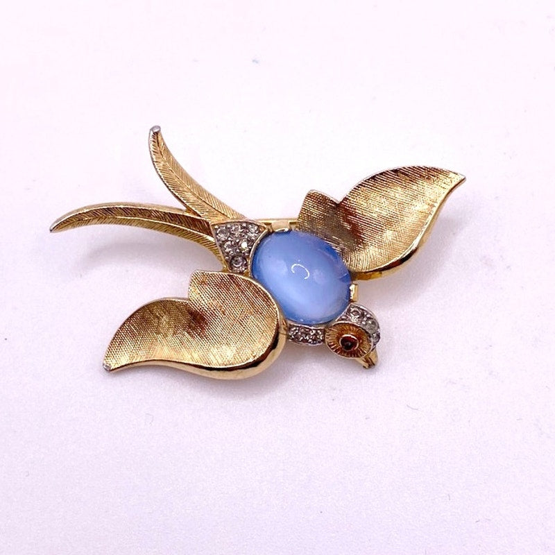Crown Trifari Jelly Belly Brooch Blue Bird by Alfred Philippe