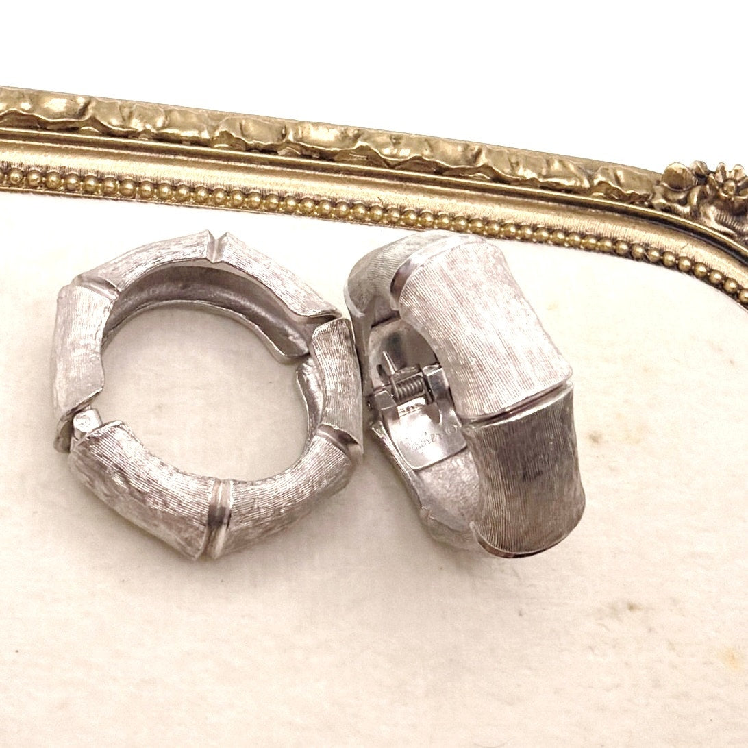 Napier Silver Tone Chunky Clip on Hoop Earrings