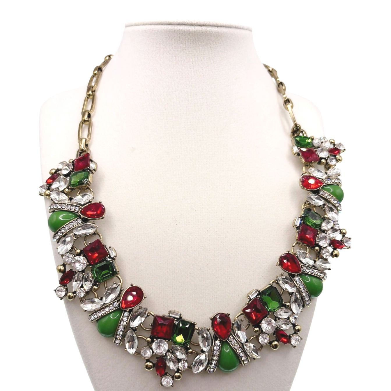 Vintage Christmas Edition  Red and Green Rhinestones Statement Pendant 17”