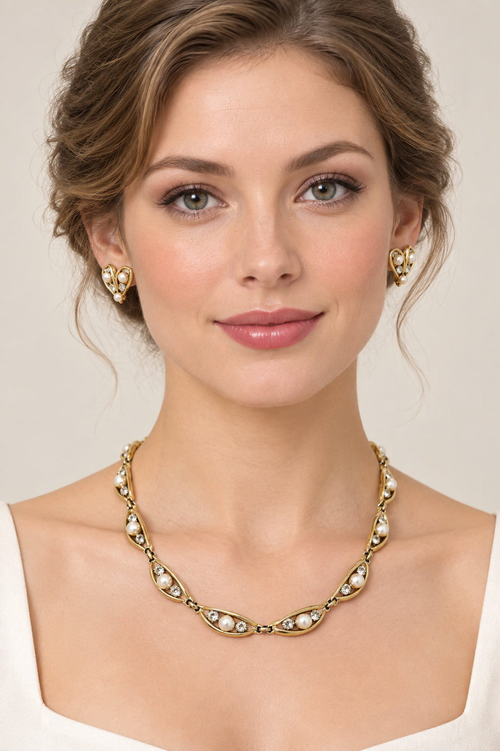 Bogoff Faux Pearls Necklace And Screw Back Earrings Set