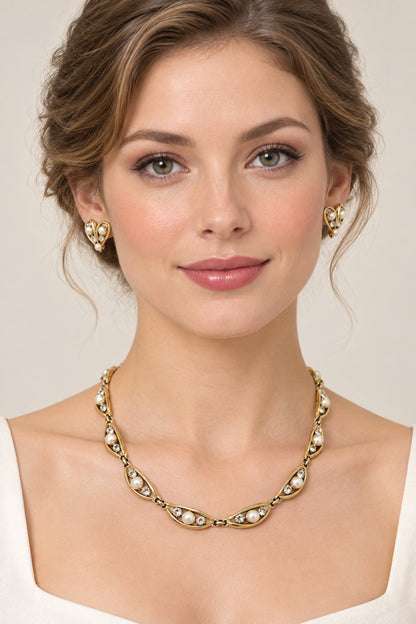 Bogoff Faux Pearls Necklace And Screw Back Earrings Set