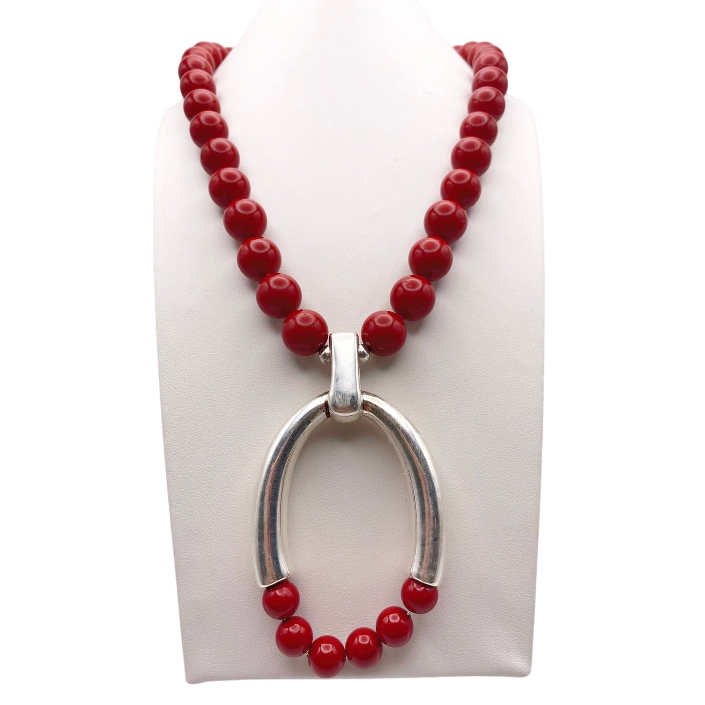 Simon Sebbag Designs Necklace Sterling Silver With Red Coated Shell Round Beads