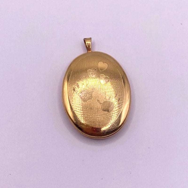 14k Gold Filled Photo Keepsake Pendant with Baby Prints 1.5”