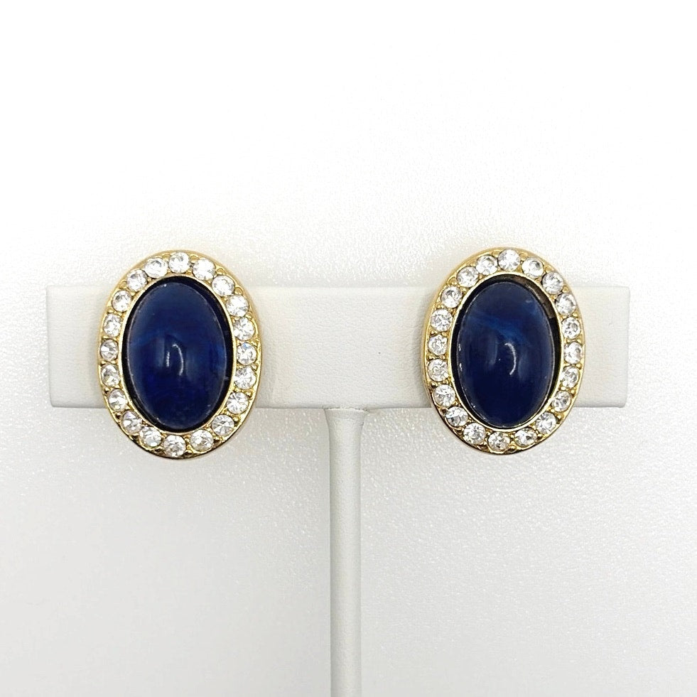 Blue Lucite and Rhinestones Kenneth Jay Lane KJL Earrings