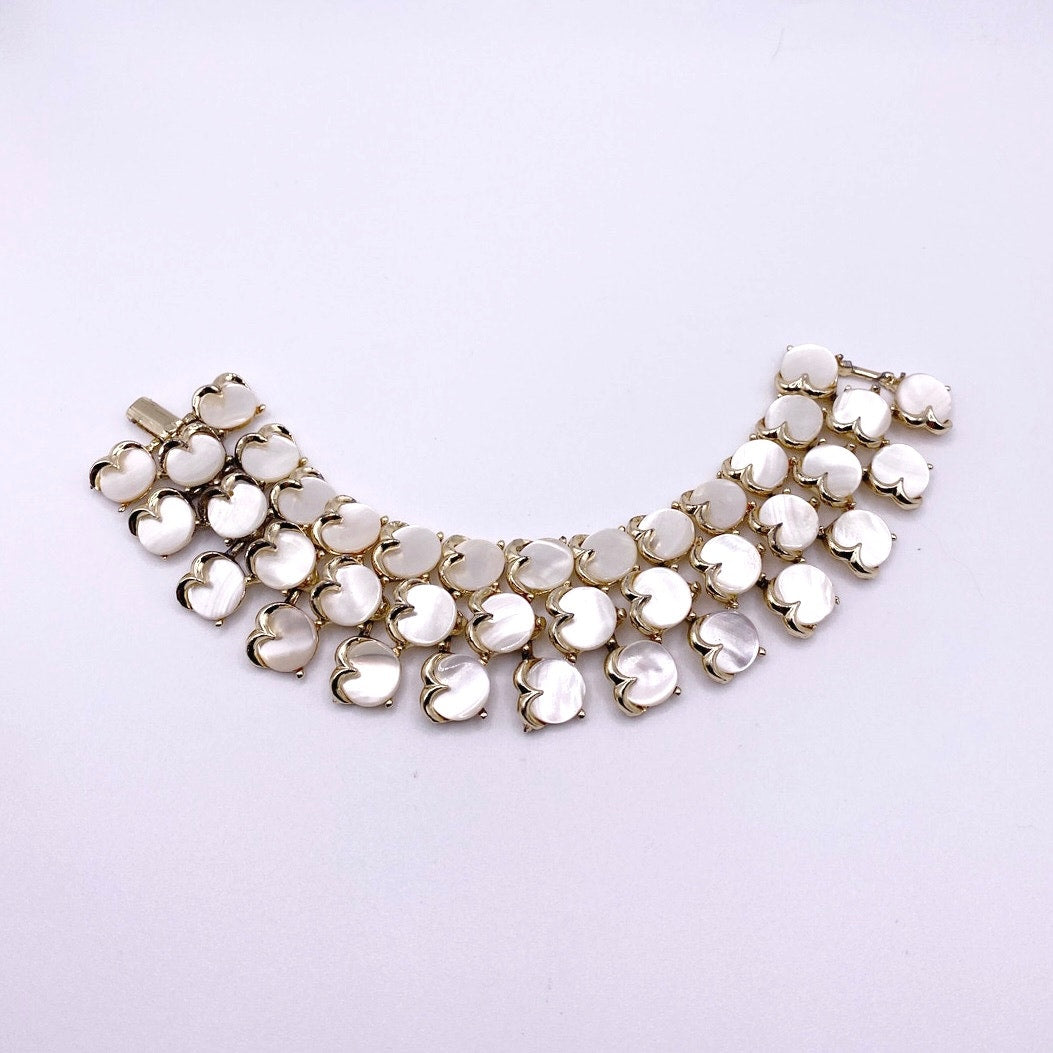 Mother of Pearl Panel Bracelet Gold tone 7”
