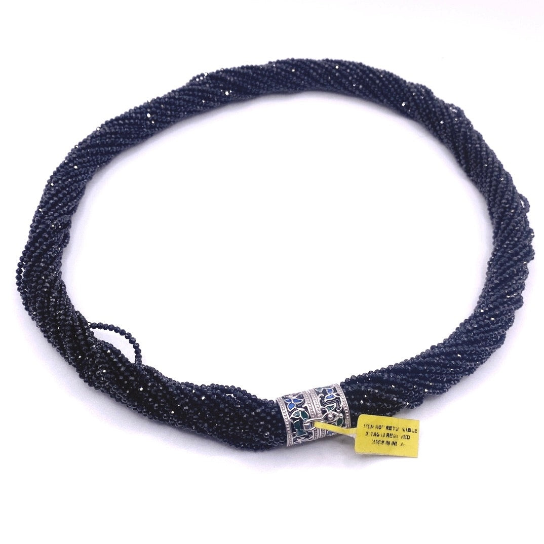 Black Onyx Seed Beads Spinel Necklace and Bracelet Set Sterling Silver Closure