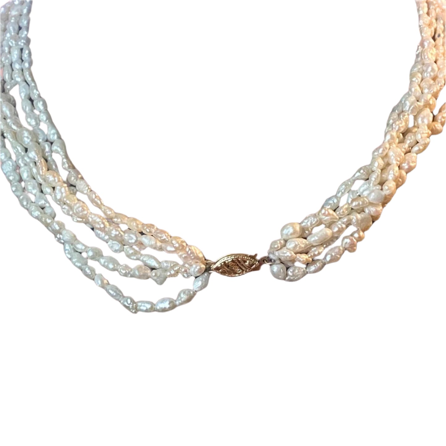 Multistrand Freshwater Rice Pearls Necklace with 14k Clasp
