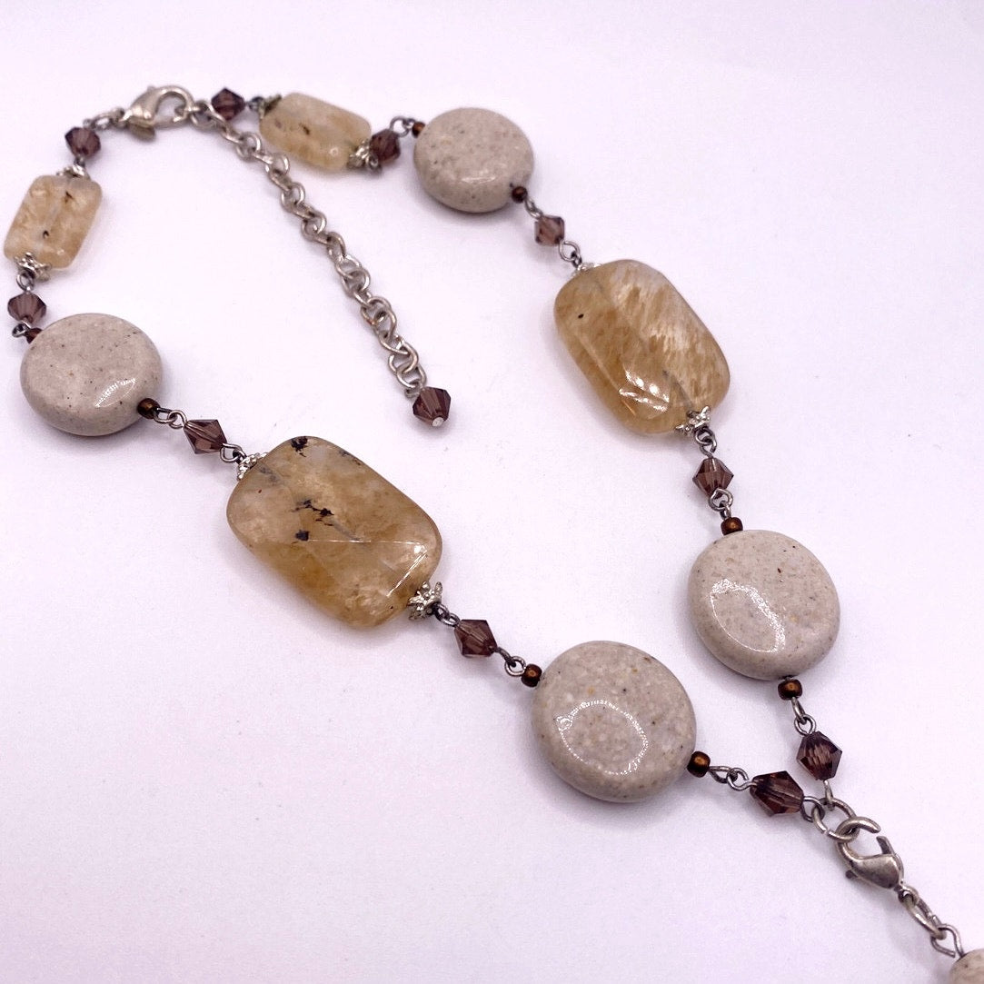 Premiere Designs "Sand Dune" Quartz and natural stone necklace removable pendant.