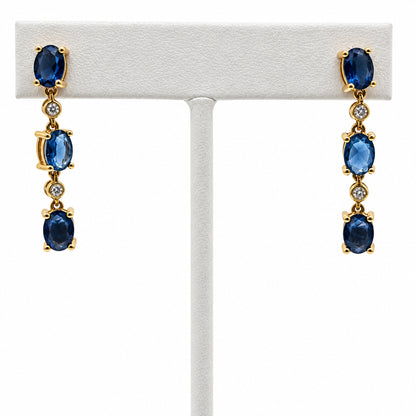 Gold Vermeil Set Necklace 20” Total and Drop Earrings With Blue CZ
