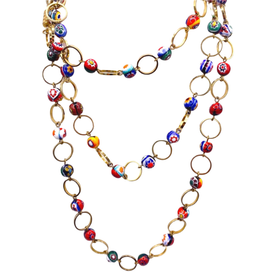Italy Murano Millefiori Glass Bead Necklace