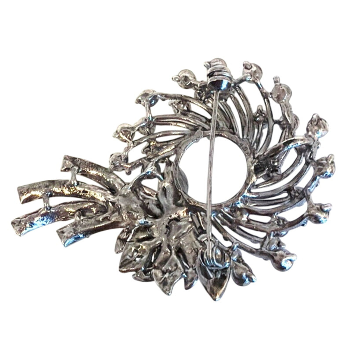 Blue Glass Rhinestones Vintage Floral Brooch