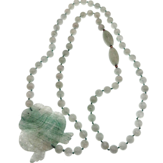 Vintage Chinese Jedaite Necklace 30” with Carved Frog Pendant