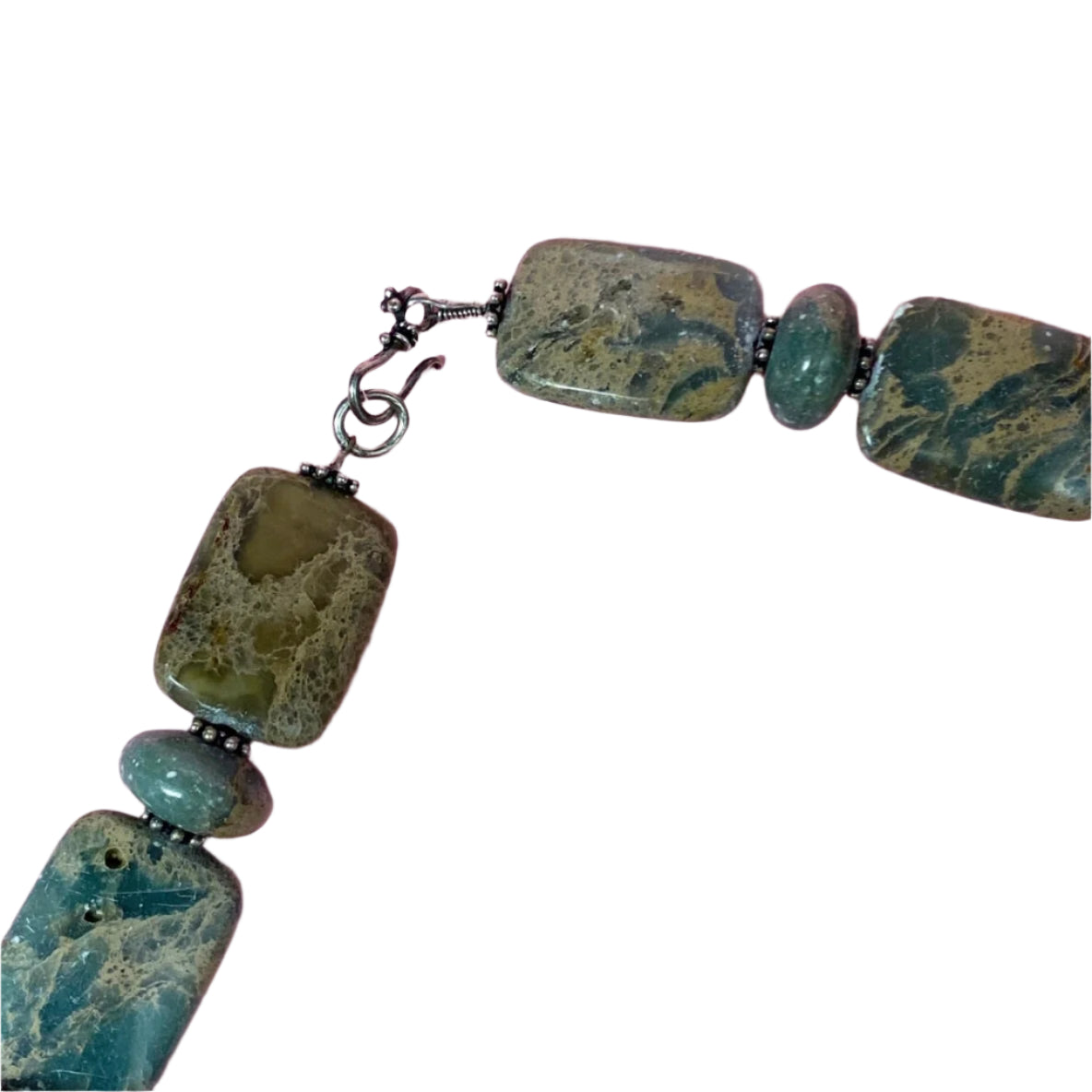 Green Agate and St Silver Necklace