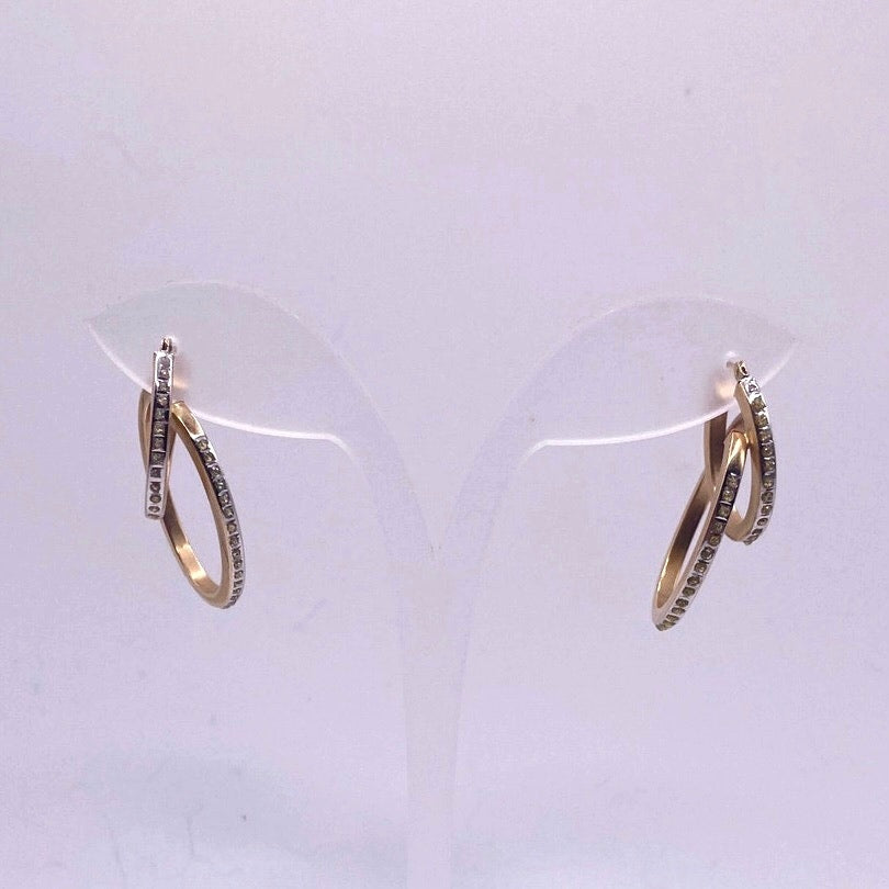 14k Gold Vintage Double Hoop and Diamond Chips Signed SLC