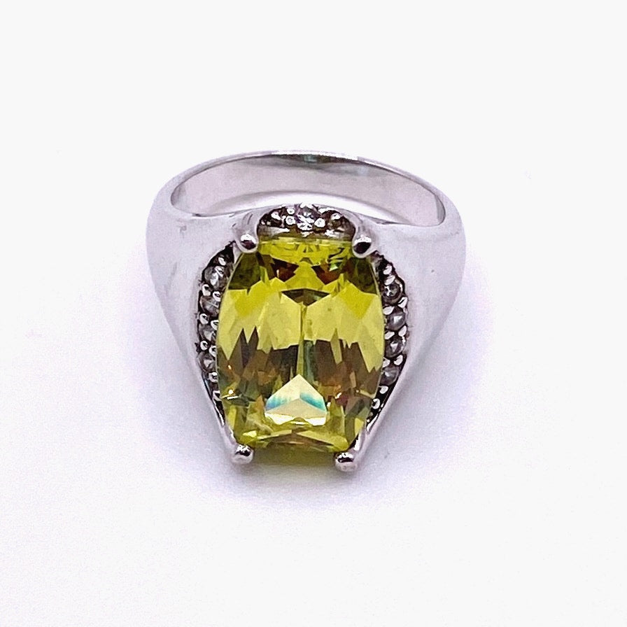 Sterling Silver and Lemon Citrine Stone Cocktail Ring  7”