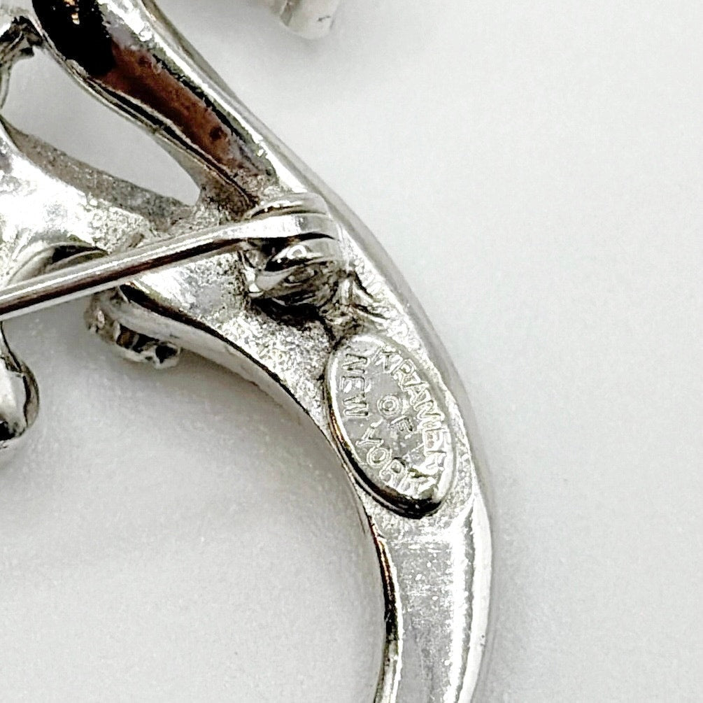 Krements Signed Vintage Brooch Silver Tone and Rhinestones