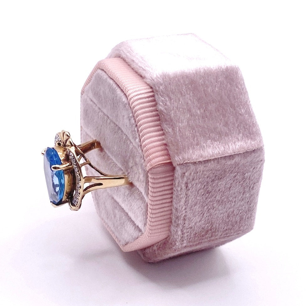 Cocktail Ring 14k Gold Vermeil Sterling Silver With Topaz and Diamonds Size 6.5