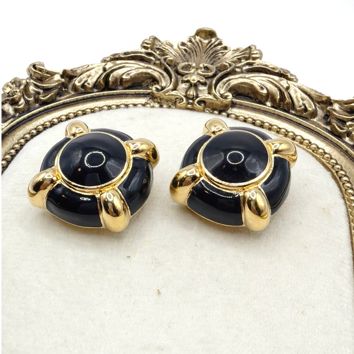 St John’s Vintage Black Enamel Clip On Earrings