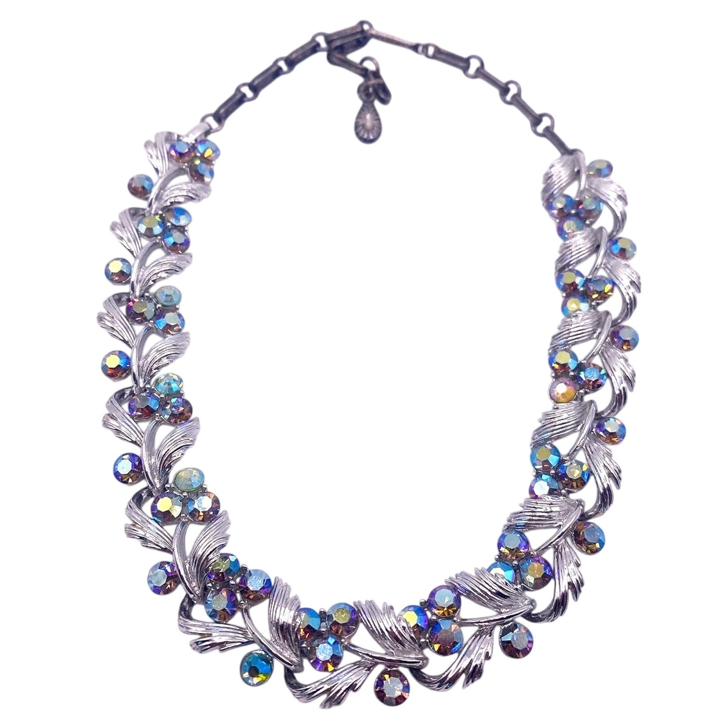 Lisner Vtg Blue Aurora Borealis Rhinestone Necklace