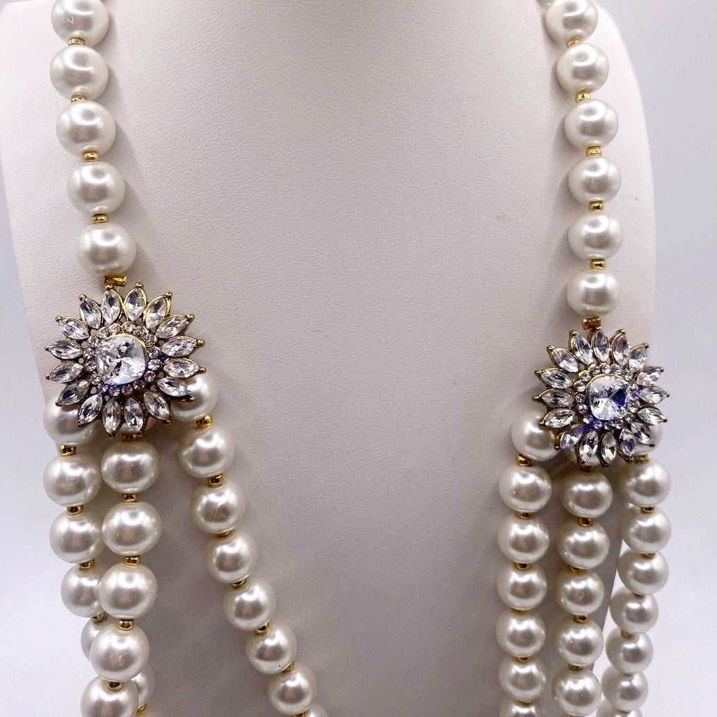 AMRITA Faux Glass Pearls Necklace Three Strands