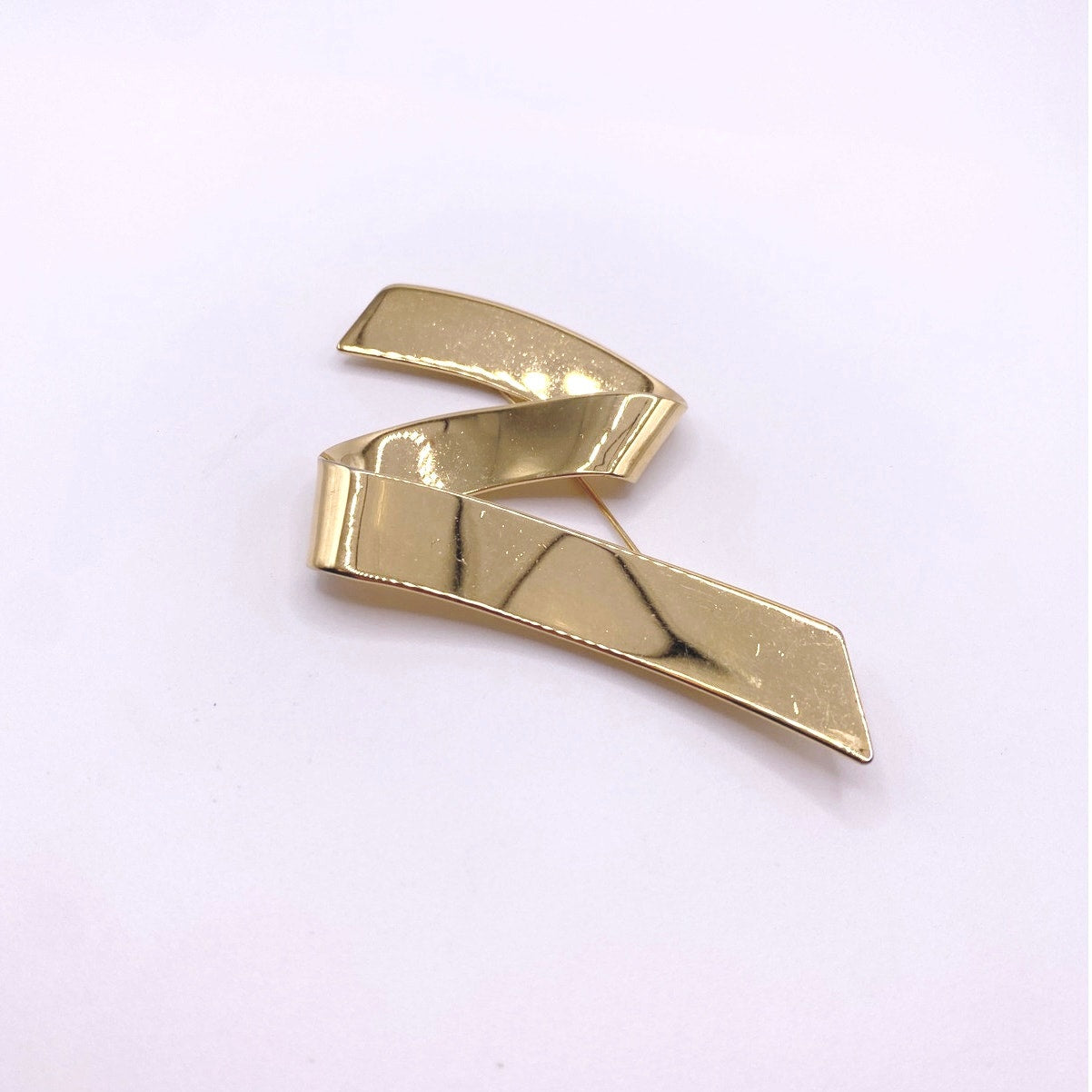 Monet Vintage Large Brooch Gold Tone Ribbon 4” long