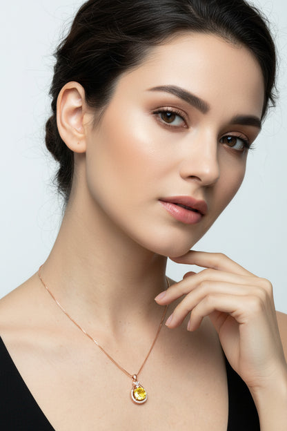 Sterling Silver 18k Rose GP Necklace Yellow Zirconia