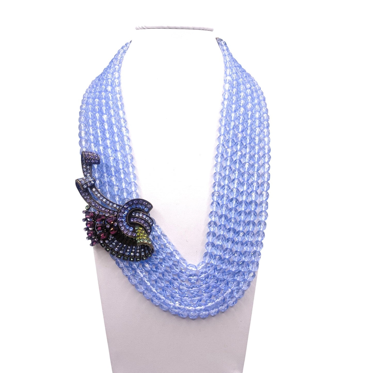 Heidi Daus Signed Sapphire Blue Glass Vintage Multistrand Necklace 16”