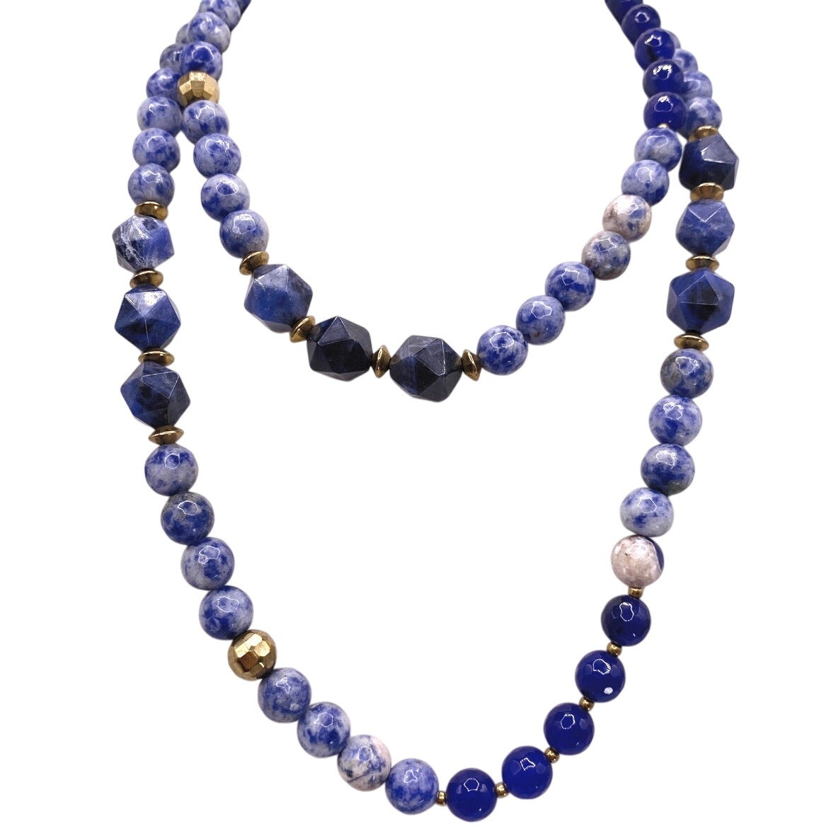 Vintage Sodalite Gemstones Long Necklace 28”